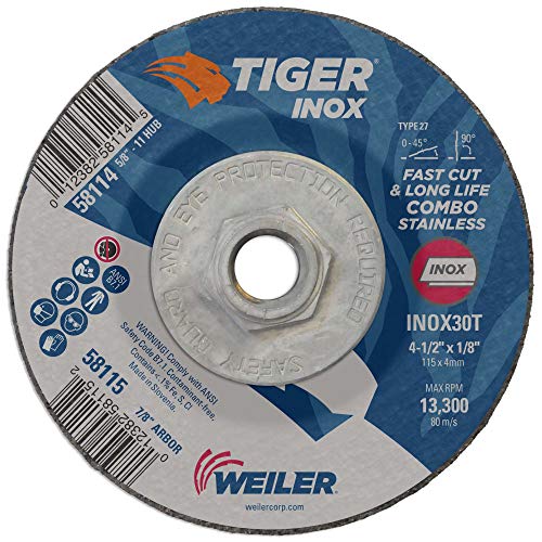 Weiler 58119 9 x 1/8 Tiger Inox Type 27 Odrežite/brusili kombinirani kotač, Inox30t, 7/8 a.H