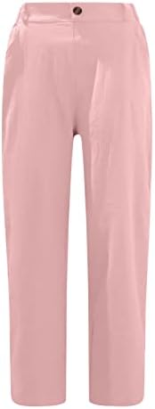 Usuming lanene hlače za žene elastične hlače s visokim ulaznim hlačama prozračne hlače Ljetne hlače s džepom