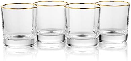Set od 4 čaše za viski jednostavnog dizajna s okvirom od 24 karatnog zlata / čaše za šankove / staromodne čaše za koktele