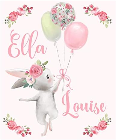 Deka deka zeko djevojke - Monogramirano ime - baloni i cvijeće - ružičasta boja