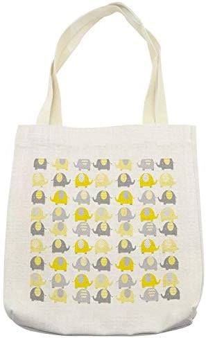 Ambsonne torba za crtane torba, žute i sive životinje s različitim uzorcima fauna, platna platna za višekratnu upotrebu torbe