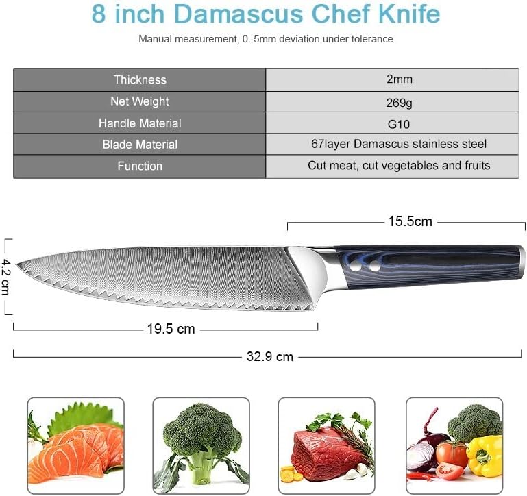 Kuća i kuhinja/kuhinja i blagovaonica/kuhinja Utenzi 8 inčni Damask Kuhinj Nož Japanski kuhari Nož VG10 Damask čelični nož