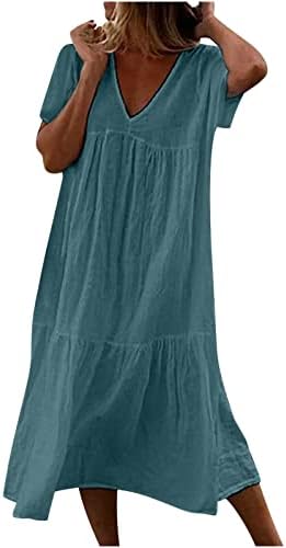 Ženska haljina za ljeto 2023. modni casual loyoes s V-izrezom kratki rukavi duga haljina solidne naborane haljine
